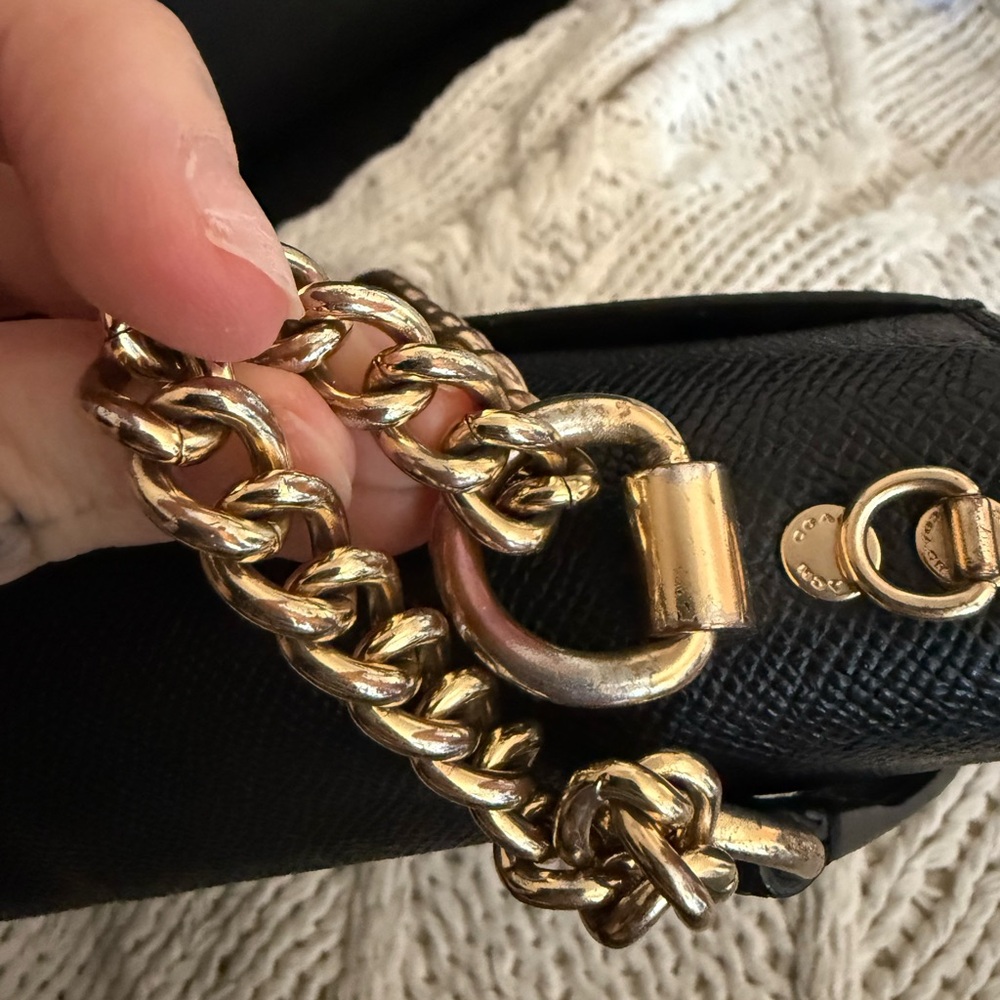 Coach Black Leather Crossbody with Gold Chain Strap - Picture 13 of 13